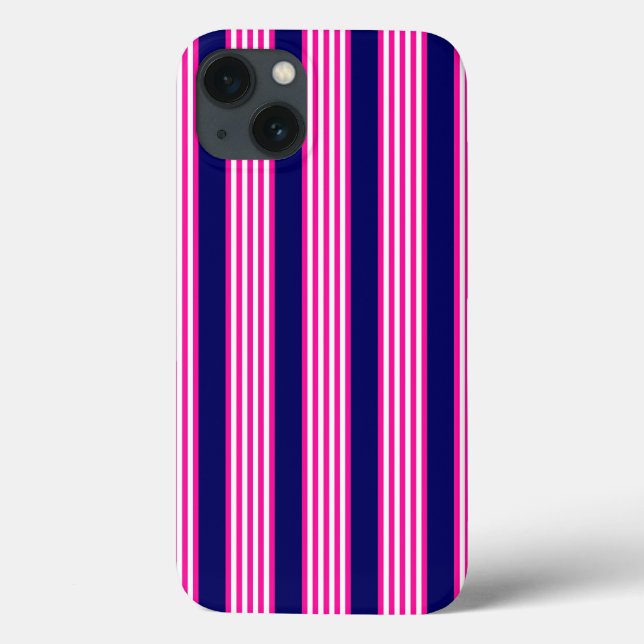 Fuchsia e padrão de cinco faixas brancas com azul (Verso)