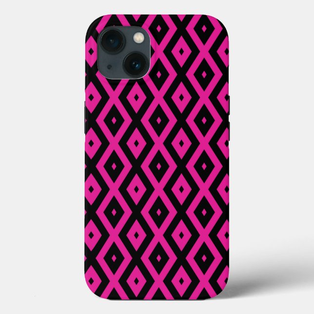 Fuchsia e padrão de diamante negro Case-Mate iPhon (Verso)