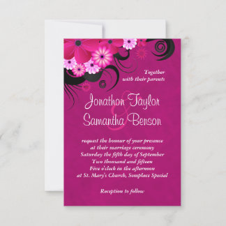 Fuchsia Floral Escuro 3,5" x Convites de casamento