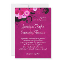 Fuchsia Floral Escuro, Convites de casamento de 5"