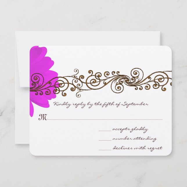 Fuchsia Gerber Daisy Wedding RSVP (Verso)