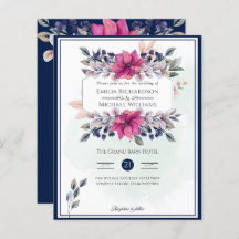 Fuchsia Marinho Rosa Azul Floral Casamento Chic