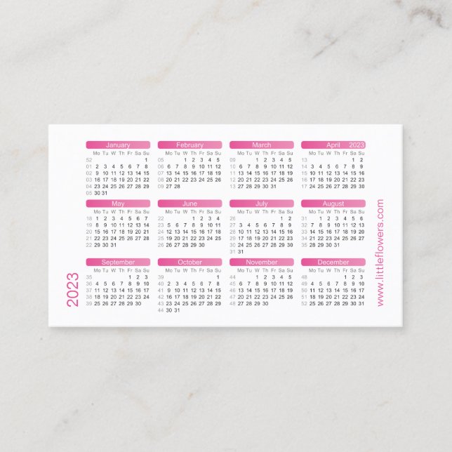 Fuchsia Mini Calendário 2023. Modelo de cartão de  (Frente)