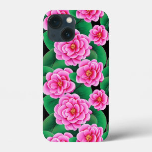 Fuchsia Pink Camellias e Jade Green Folhas