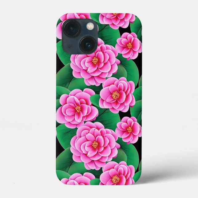 Fuchsia Pink Camellias e Jade Green Folhas (Verso)