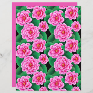 Fuchsia Pink Camellias e Jade Green Folhas
