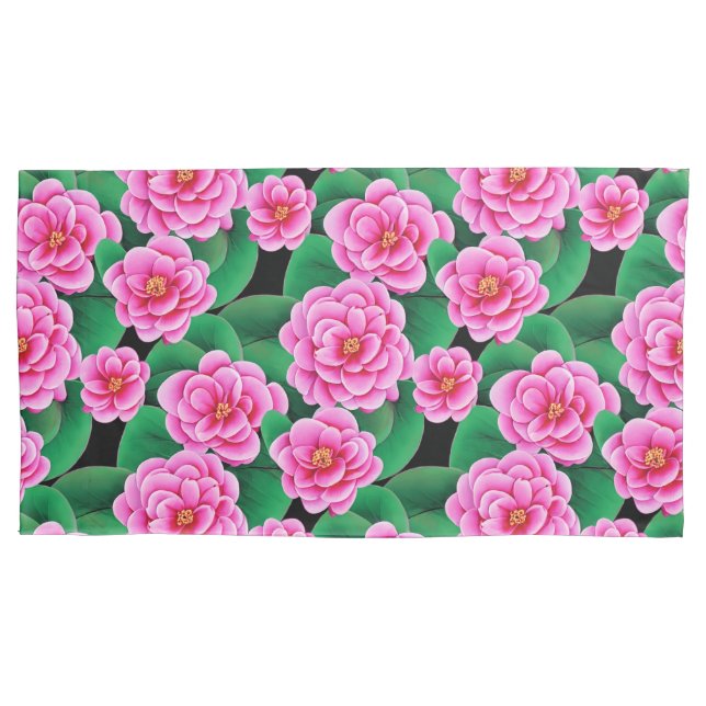 Fuchsia Pink Camellias e Jade Green Folhas (Frente)