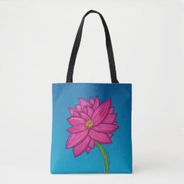 Fuchsia Pink Flower with blue background Tote