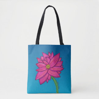 Fuchsia Pink Flower with blue background Tote