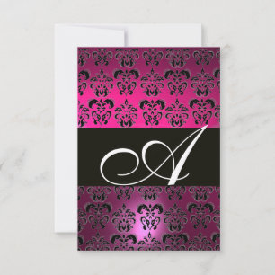FUCHSIA PURPLE BLACK DAMASK MONOGRAM RSVP branco