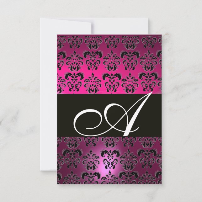 FUCHSIA PURPLE BLACK DAMASK MONOGRAM RSVP branco (Frente)