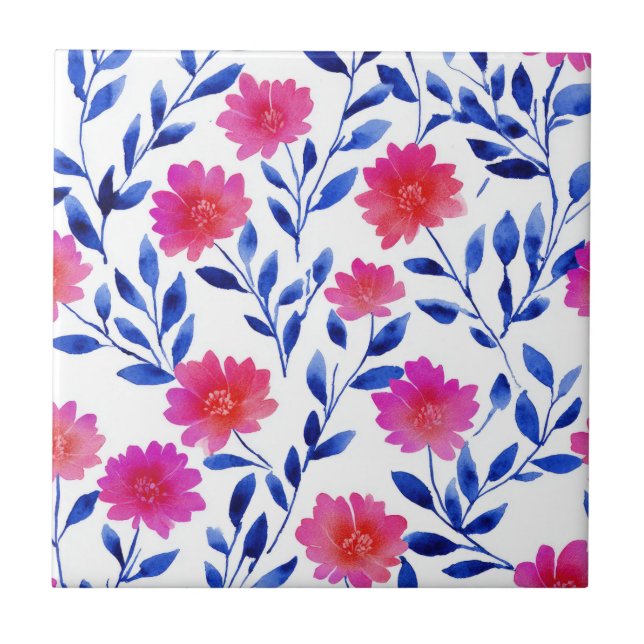 Fuchsia Rosa Chic Flores de Primavera Floral Aquar (Frente)