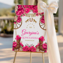Fuchsia Rosa Dourado Cowboy Quinceanera Ferradura