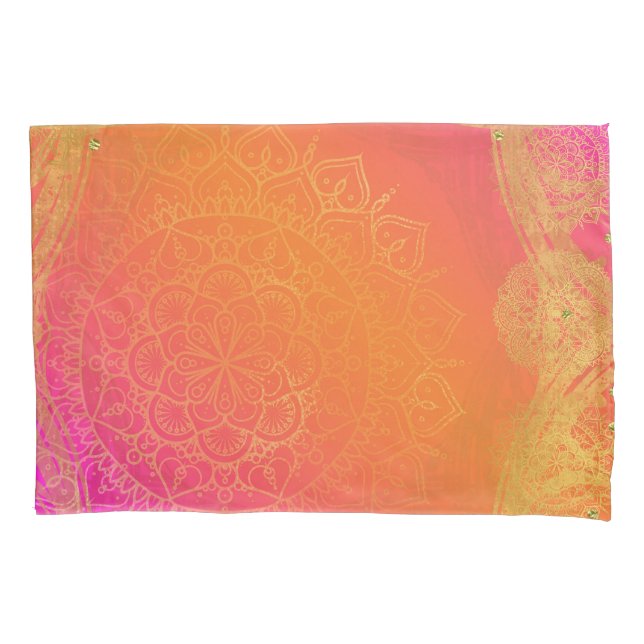 Fuchsia Rosa Laranja & Dourado Glam Mandala Indian (Frente)