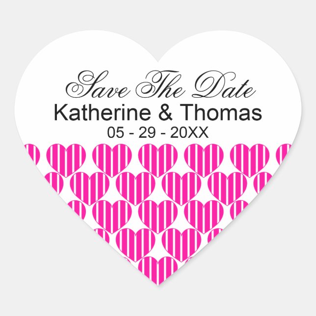 Fuchsia Striped Hearts Salva Os Adesivos (Frente)
