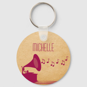 Fuchsia Vintage Gramophone Chaveiro