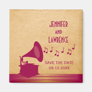 Fuchsia Vintage Gramophone Imã salve a data
