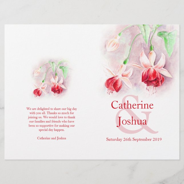 Fuchsia watercolor vermelho-rosa Casamento (Frente)