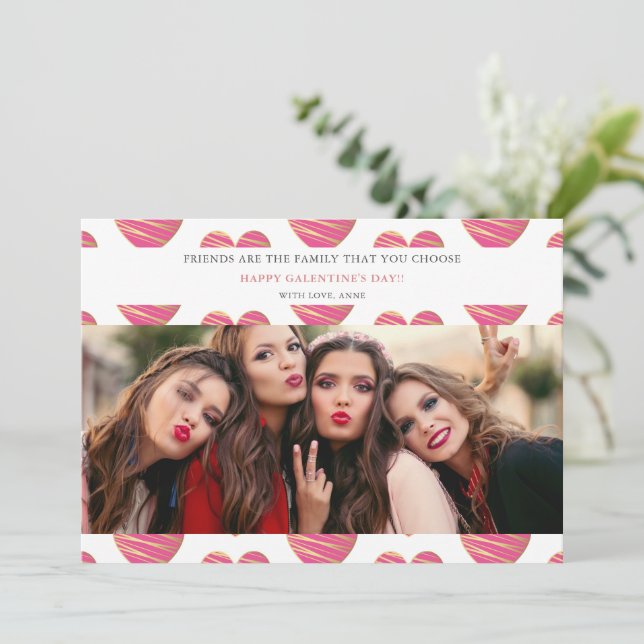 Fucshia Heart Best Friends Photo Happy Galentine's (Em pé/Frente)