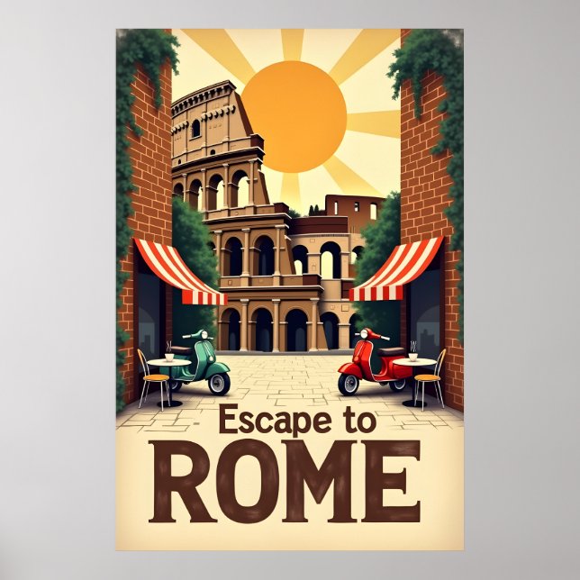 Fuga a Roma: Poster de Viagens vintage retrô (Frente)