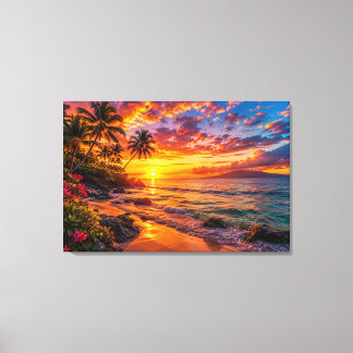 Fuga do pôr do sol no oceano Impressão em tela