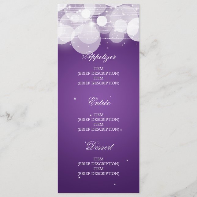 Fulgor do menu do casamento & roxo elegantes da (Frente)