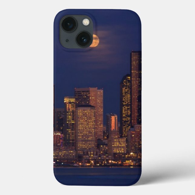 Full moon rising over downtown Seattle skyline (Verso)