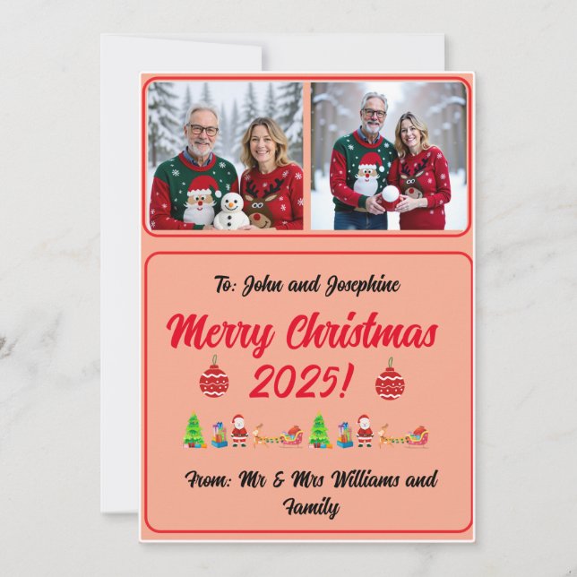 Fully Customisable 2 Photo Traditional Xmas Card (Frente)