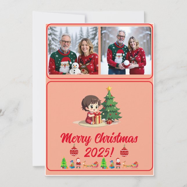 Fully Customisable 2 Photo Traditional Xmas Card (Frente)