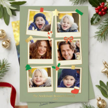 Fun 7 Photo Family Christmas Greeting Sage & Gold
