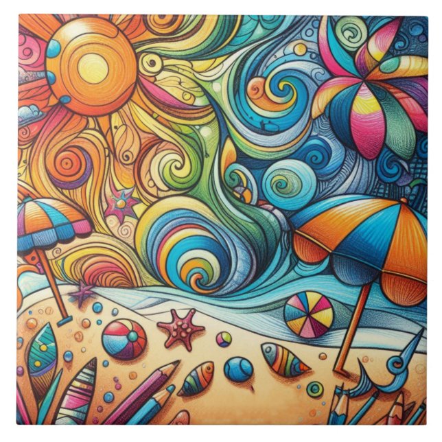 FUN COLORFUL SWIRLS BEACH SCENE (Frente)