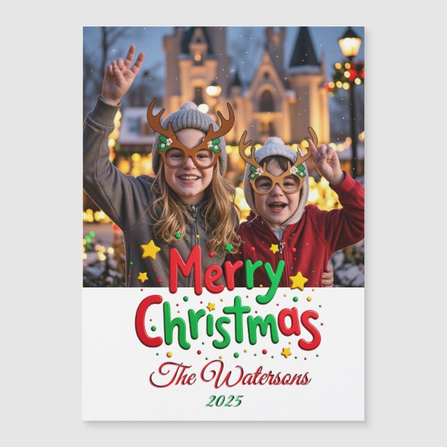 Fun Retro Script Merry Christmas Letterpress Photo (Frente)