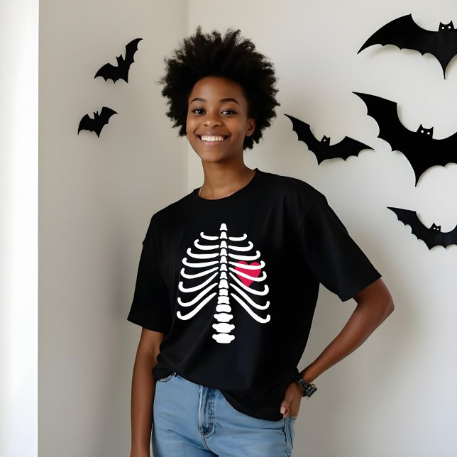 Fun White Skeleton Rib Bones & Heart Halloween (Fun White Skeleton Rib Bones & Heart Halloween Tri-Blend Shirt)