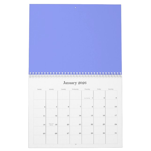 Fundo Azul Cornflower em um Calendário (Jan 2026)