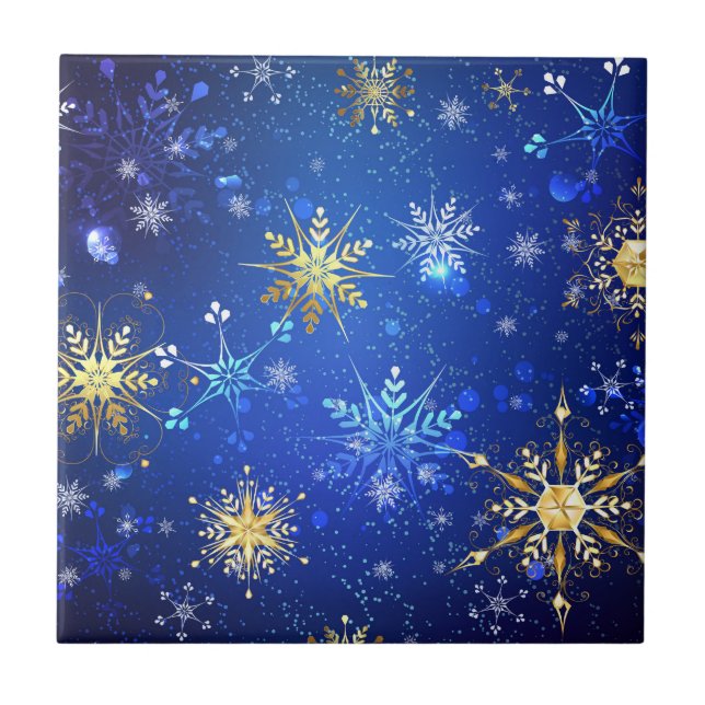 Fundo Azul de NATAL com Flocos de Neve Dourados (Frente)