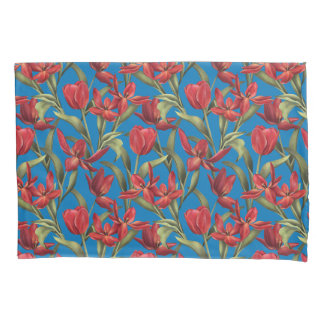 Fundo azul francês com tulipas vermelhas