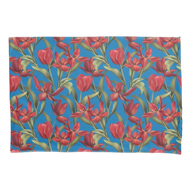 Fundo azul francês com tulipas vermelhas (Frente)