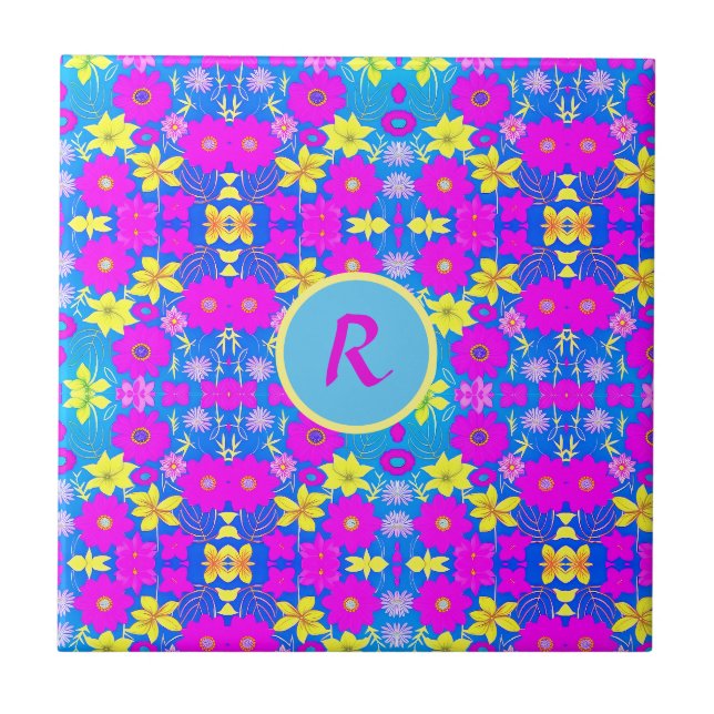 Fundo com padrão de flores rosa azul amarelo adici (Frente)
