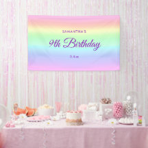 Fundo de Aniversário de 9 Anos Cute Pastel Arco-ír