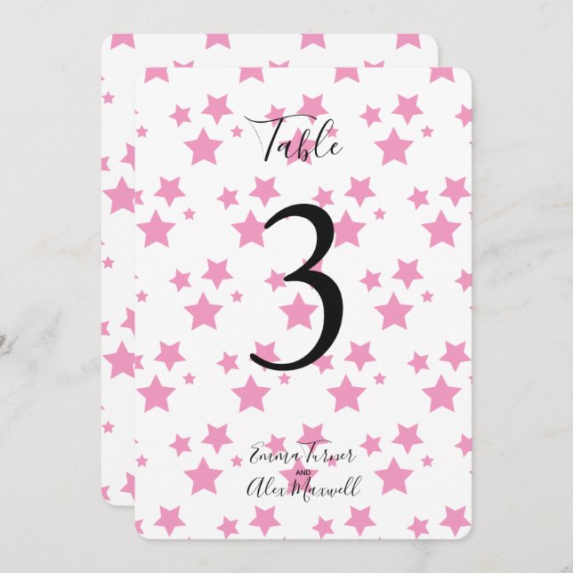 Fundo de Estrelas Rosa | Cartões com números de ta (Frente/Verso)