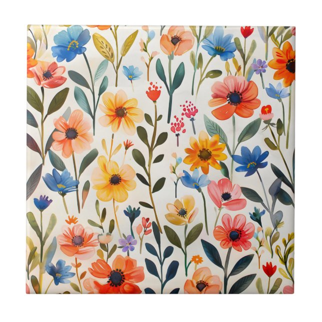 Fundo de Flores Silvestres de Primavera em Aquarel (Frente)