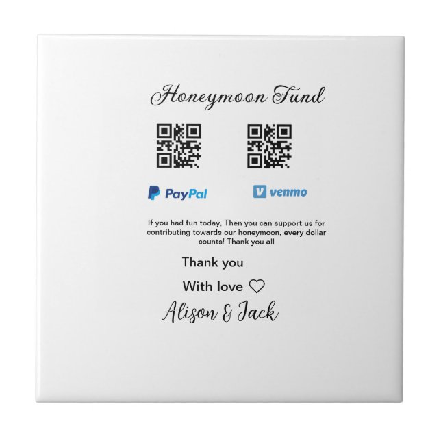 Fundo de lua de mel doação venomo pagamento Q R ca (Frente)