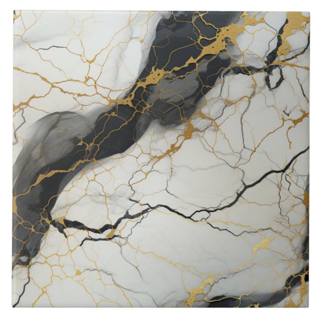 Fundo de Mármore Preto e Branco com Dourado (Frente)