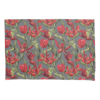 Fundo de sementes de papoila com tulipas vermelhas