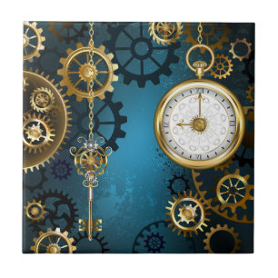 Fundo de turquesa Steampun com engrenagens
