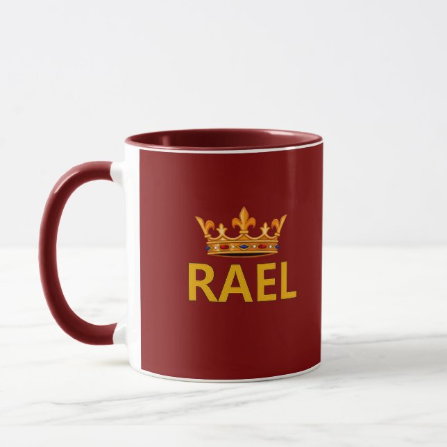 Fundo do marrom da caneca da coroa de RAEL (Esquerda)