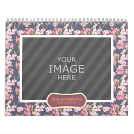 Fundo Floral do Calendário de Foto da Família 2024