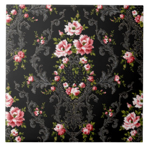 Fundo Floral-Preto do Rococo Francês Elegante 
