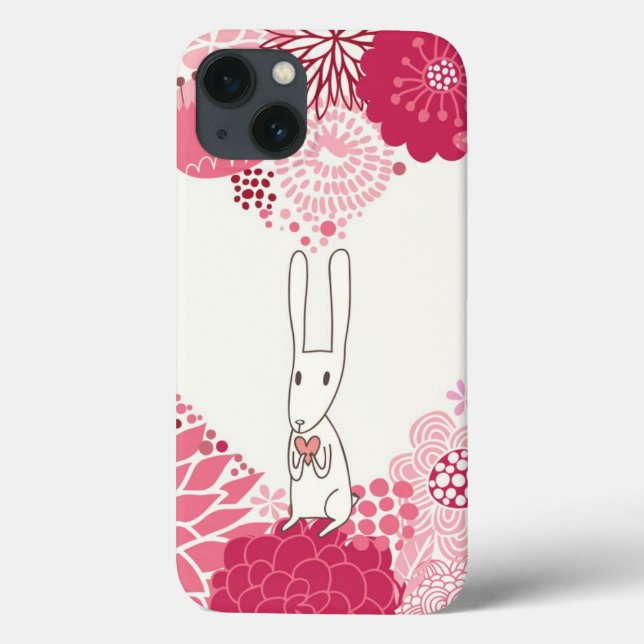 Fundo floral romântico com coelho fofo (Verso)