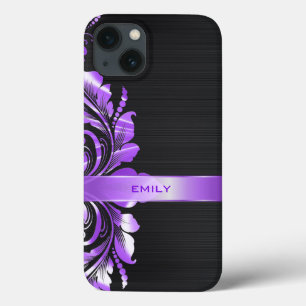Fundo Preto da Rotação Floral Roxo Metálico